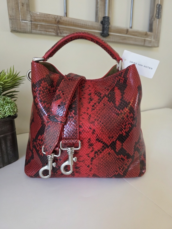 Dries Van Noten Handbags - Dries Van Noten Vermilion Python Embossed Leather Hobo Bag- Runway Piece